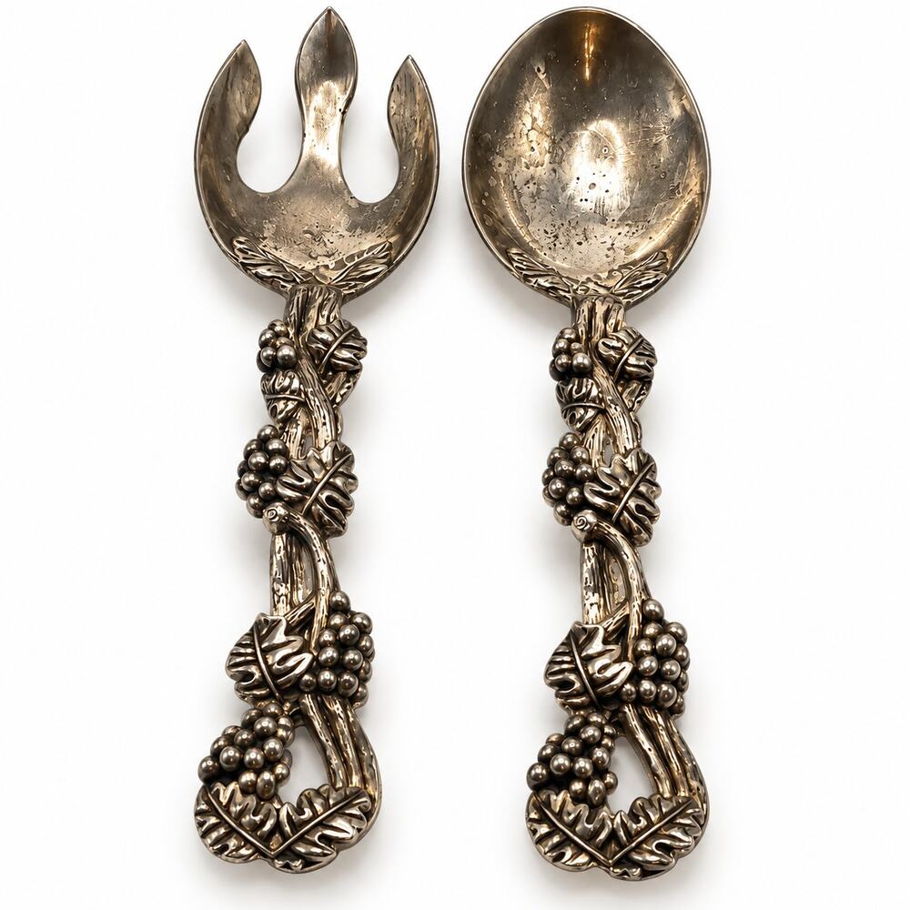 Vintage Godinger Silverplate Grape Vine Salad Serving Spoon Fork Set